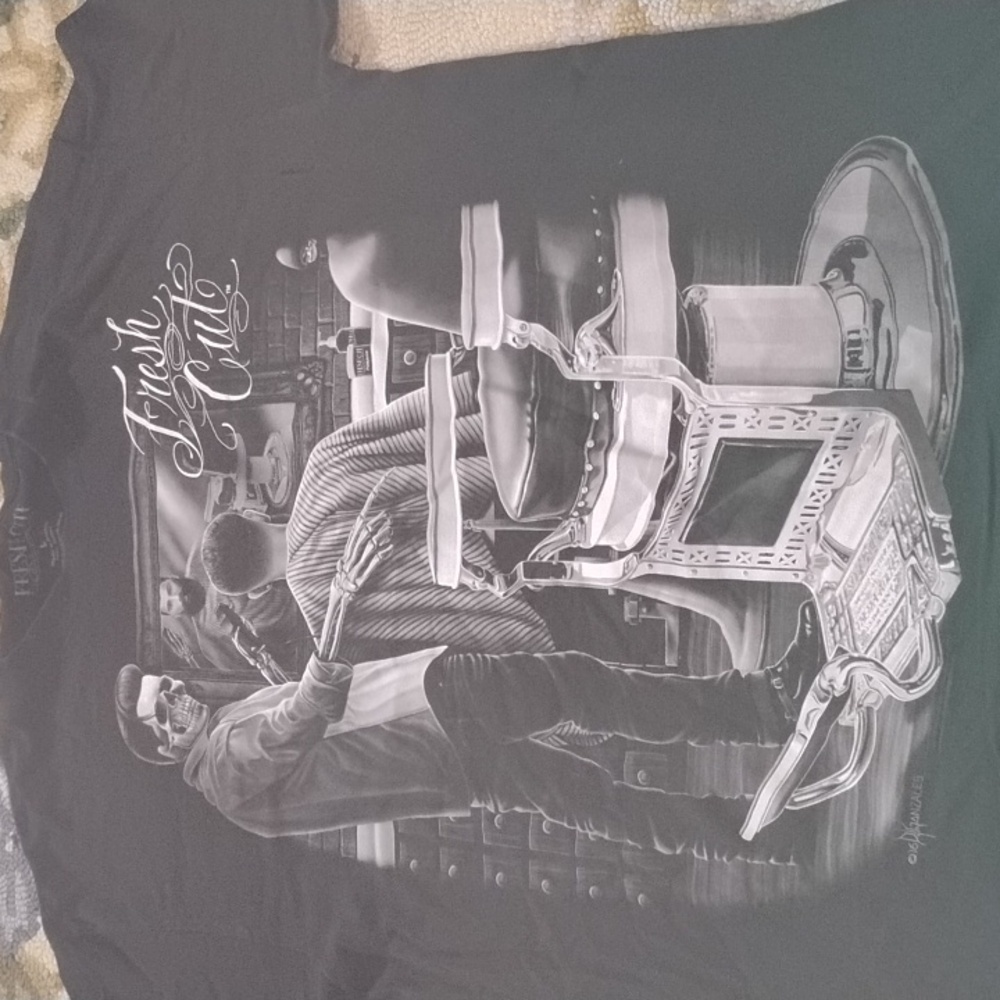 Fresh Black Graphic Tee with Barber Design